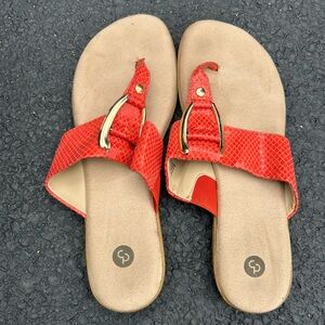 Chic Red Sandals with Gold Accents